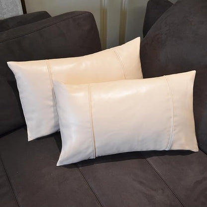 Faux Leather Throw Pillow Covers 12X20 Inch Beige Brown Outdoor Modern Farmhouse Solid Decorative Pillow Covers for Room Couch Living Bedroom Bed Sofa