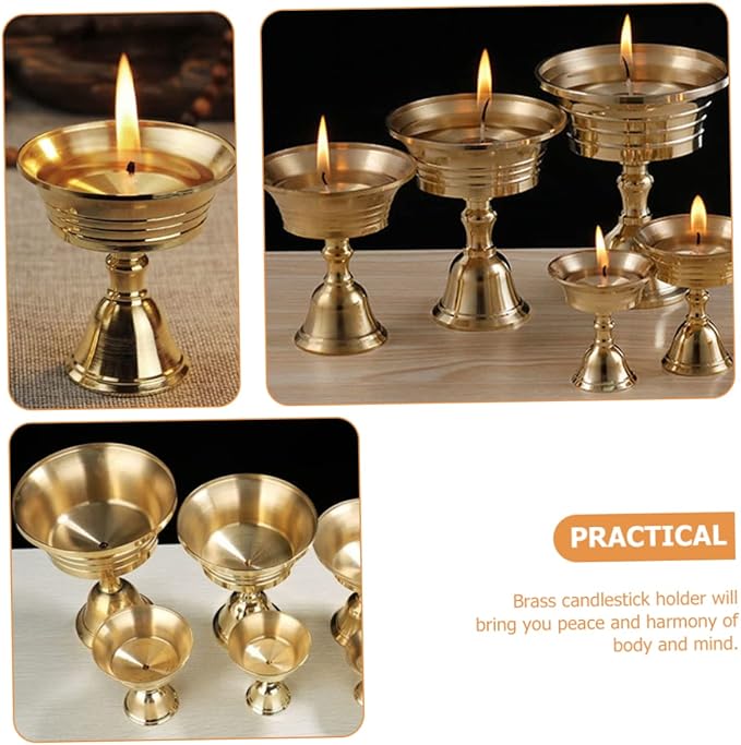 Artibetter 2pcs Brass Ghee Lamp Holder Decor Gold Decor Stands for Decoration Tea Light Candle Holder Buddhist Tealight Holders Gold Utensil Copper Altar Decors Cup Cup