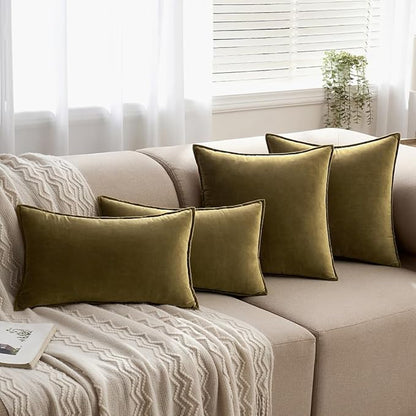 MIULEE Pack of 2 Olive Green Christmas Decorative Velvet Throw Pillow Covers Soft Pillowcases Solid Square Cushion Case for Winter Sofa Bedroom Car 12x20 Inch