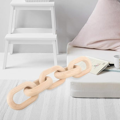 OSOLADY Wood Chain Link Decor: 5-Link Decorative Wooden Chain - Aesthetic Home Decor for Farmhouse Bookshelf Coffee Table Living Room Racks Cabinet