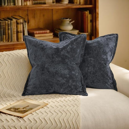 Velvet Pillow Covers 2 Pack Soft 26x26 Pillow Covers Solid Square Euro Shams Decorative Couch Pillow Cases with Wide Border for Sofa Bed Home Decor,Blue Gray