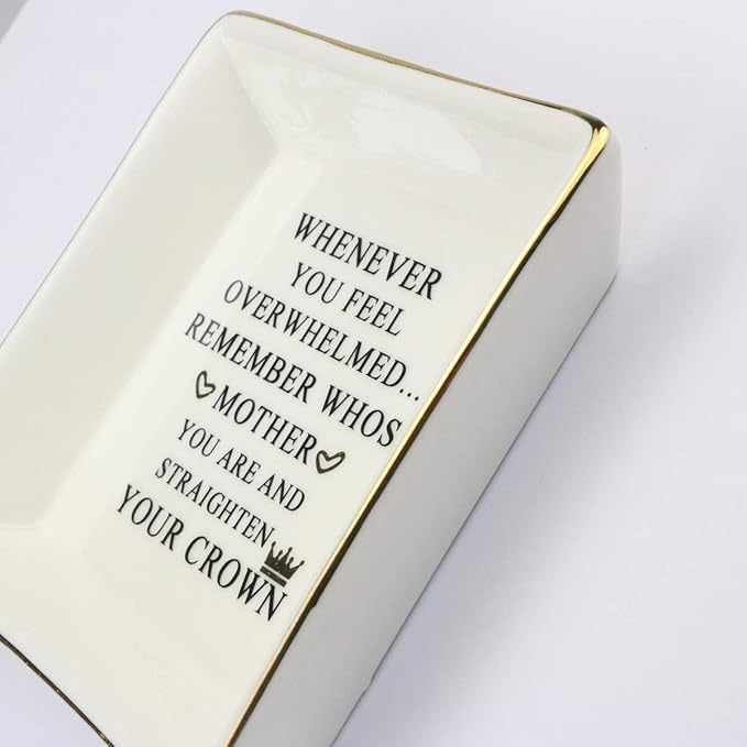 JoycuFF Inspirational Mom Gifts-Ceramic Ring Dish Decorative Trinket Plate-Unique Gifts for Mom Birthday Chrismas Mother's Day
