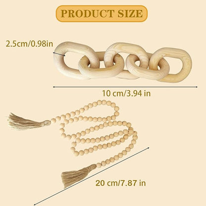 2 Pieces Decorative 5 Link Wooden Chain Decor and Bead Boho Farmhouse Rustic Home Table Decor Coffee Table Shelf Aesthetic Modern Bookshelf Table Wooden Decortion (Natural)