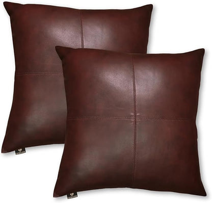 LL LEATHER LOVERS Genuine Lambskin Leather Pillow Cover, 18x18 Inch Case for Lumbar Throw Couch Pillows, Thick & Soft Cushion Covers for Sofa Bed Home Décor (Antique Dark Brown Plain Pack of 2)