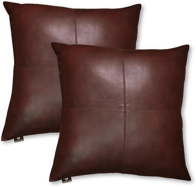 LL LEATHER LOVERS Genuine Lambskin Leather Pillow Cover, 20x20 Inch Case for Lumbar Throw Couch Pillows, Thick & Soft Cushion Covers for Sofa Bed Home Décor (Antique Dark Brown Plain Pack of 2)