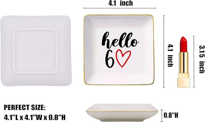 Hello 60 - Ceramic Jewelry Holder Ring Dish Trinket Tray - Funny 60th Birthday Gifts for Women Boss,Wife,Sisters,Bestie,Best Friends,Co-workers - Turning Sixty Present - 60 Years Old Gift