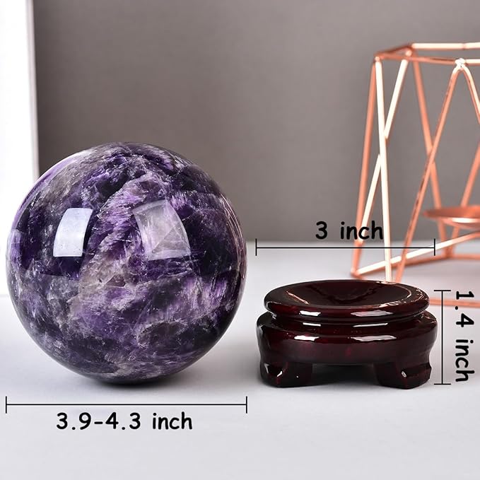 Large Dream Amethyst Crystal Ball with Stand Healing Crystals Sphere for Meditation, Divination, Witchcraft 100-110mm/3.9-4.3"