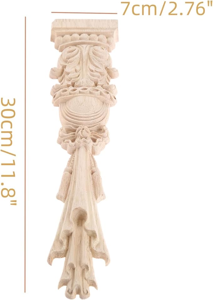 MUXSAM Wood Carved Appliques Onlays, Unpainted Carving Decals Mouldings Trim for Window Door Frame Rome Column Wall Mantel Dresser Fire Stove Surround Decor, 30x7cm/11.81"x2.76" (4-Pack)