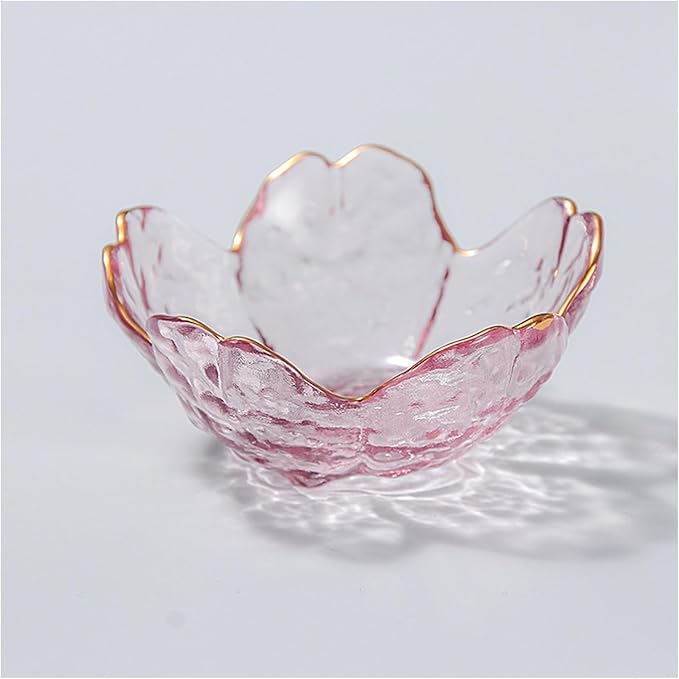 Small Jewelry Dish Tray, Flower Ring Holder, Nightstand Decor Glass Trinket Plate, Crystal Jewlery Bowl for Earrings, Engagement Gifts (Pink)