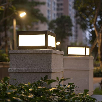 Outdoor Modern Stainless Steel Post Light, LED Fence Deck Cap Light Lantern Column Lamp for Flat Surface Patio Garden Decoration with IP54 Waterproof E26 Bulb (W11.8*H6.5 110V)