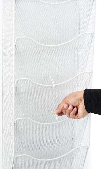 Displays2go Single & Multi-Tiered Metal Mesh Literature Wall Rack, 5-10 Pockets - White (MSHWHL5WHT)