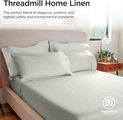 Threadmill Queen Sheet Set for Queen Mattresses | 800 Thread Count Jacquard Celine Light Grey | Better Than Egyptian Cotton | 4 Pc Bed Sheets | Elasticized Deep Pocket | 100% Cotton Queen Sheets