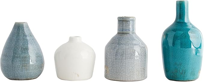 Creative Co-Op Blue & Ivory Terracotta Vases (Set of 4 Sizes) (Pack of 3)