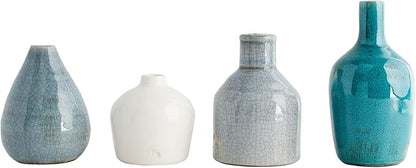 Creative Co-Op Blue & Ivory Terracotta Vases (Set of 4 Sizes) (Pack of 3)