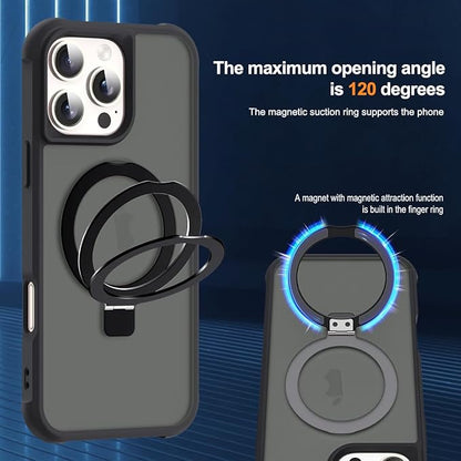 Compatible with iPhone 16 Pro Case with Invisible Magnetic O-Ring Stand Military-Grade Translucent Case for iPhone 16 Pro 6.3" [Compatible with Mag-Safe][Great Grip Feeling], Black