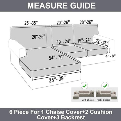 NAISI Sectional Couch Covers 6 Pieces Velvet Couch Cushion Covers L Shape Soft Stretch Sofa Slipcovers with 2pcs Pillowcases for Left/Right Chaise Sectional Couch(2 Seater+1 Chaise+3 Back,Light Grey)