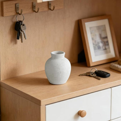 Handmade White Ceramic Vase - 6.1 Inch Farmhouse & Boho Decor for Living Room, Rustic Wabi-Sabi Centerpiece for Wedding, Fireplace Mantel