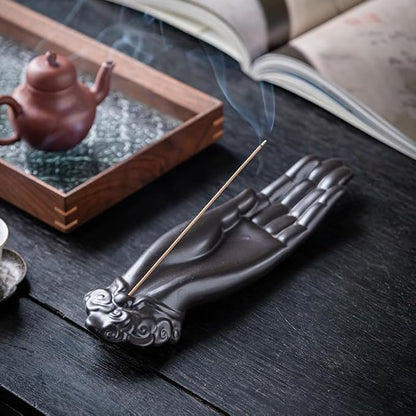 Premium Incense Holder for Sticks|Features an Elegant Buddha Hand Design for Zen Home Decor & Spiritual Wellness, Safely Holds Burning Incense Sticks.