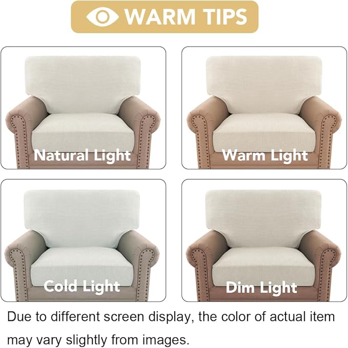 H.VERSAILTEX Multi-Pieces Chair Covers Stretch Couch Covers Form Fitted Seat and Back Cushions Covers (1 Seat Cover Plus 1 Back Cusion Cover, Bonus 2 Armrest Covers), Ivory