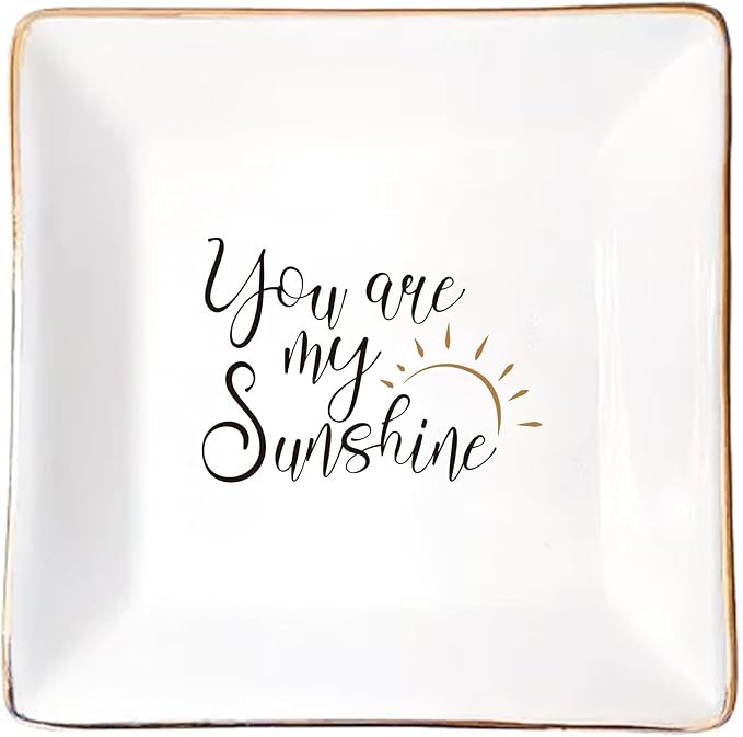 LADY&HOME Trinket Dish for Sister Birthday Christmas Gift Ceramic Ring Dish for Female Best Friend Mother-You're My Sunshine (Sunshine)