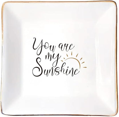 LADY&HOME Trinket Dish for Sister Birthday Christmas Gift Ceramic Ring Dish for Female Best Friend Mother-You're My Sunshine (Sunshine)