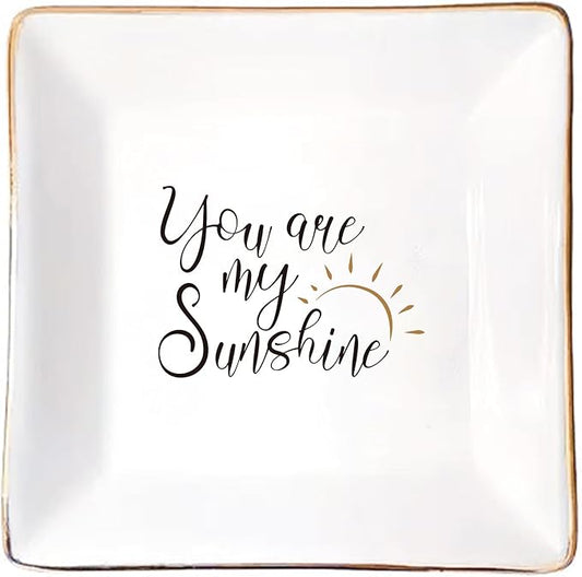 LADY&HOME Trinket Dish for Sister Birthday Christmas Gift Ceramic Ring Dish for Female Best Friend Mother-You're My Sunshine (Sunshine)