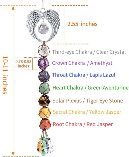 iSTONE Handmade Crystal 7 Chakra Home Decoration Feng Shui Ornament Car Decoration Christmas Ornaments (Chakra-Wing)
