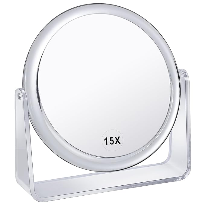 15X Vanity Mirror Makeup Mirror,1X/15X Magnification Double Sided Magnifying Mirror,360 Degree Swivel Desk Mirror,Portable Table Counter top Mirror for Bathroom Shaving Mirror,Gift for Women
