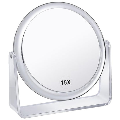 15X Vanity Mirror Makeup Mirror,1X/15X Magnification Double Sided Magnifying Mirror,360 Degree Swivel Desk Mirror,Portable Table Counter top Mirror for Bathroom Shaving Mirror,Gift for Women