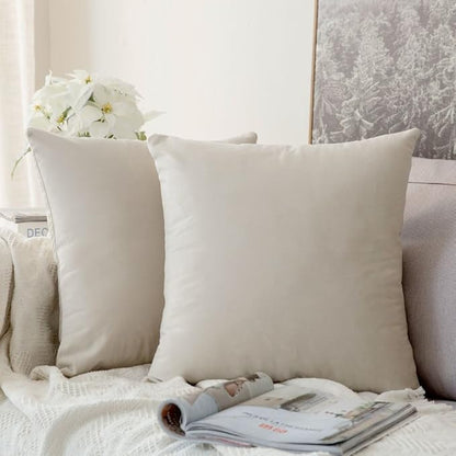 MIULEE Velvet Throw Pillow Covers 20x20 inch, Pack of 2 - Cream White, Soft Solid Decorative Pillow Covers Cushion Cases Modern Luxury Home Decor for Spring Couch Sofa Bedroom Livingroom
