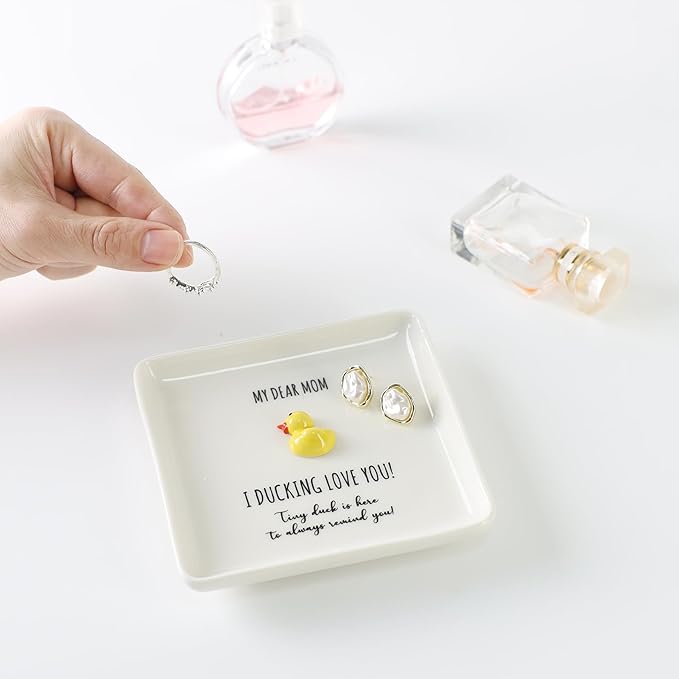 HOME SMILE Duck Ring Dish Tray-I Ducking Love You Mom Mothers Day Birthday Gifts for New Mom Stepmom Present for Mama Mother-in-Law from Daughter Son