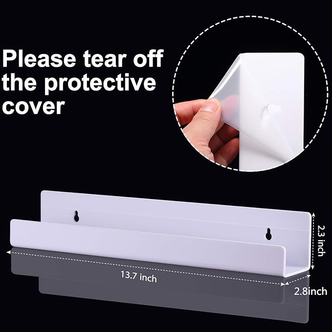 Blulu 8 Packs 14 Inch Acrylic Floating Shelf Wall Mounted Invisible Acrylic Shelf Ledge Floating Bookshelf for Living Room Office Bedroom Bathroom Kitchen Decoration Space Save (White)