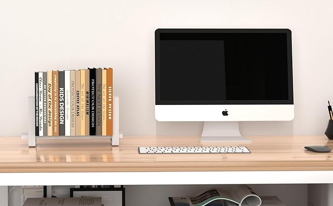 Adjustable Desktop Bookshelf Wooden Desk Book Holder Organizer Tabletop Bookshelf Mini Book Shelf Magazine Files Letters Storage Racks for Home Office Supplies, Great for Small Space, White