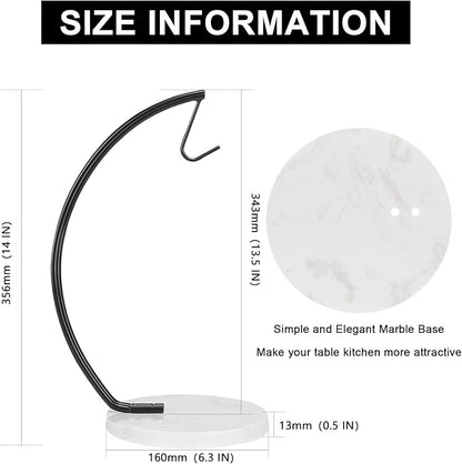 Livabber Banana Holder with Marble Base, Metal Banana Hanger Modern Tree Stand with Hook, Stylish Banana Keeper Fresh Fruit Storage Organizer Freestanding for Kitchen Countertop (Black, Single Hook)