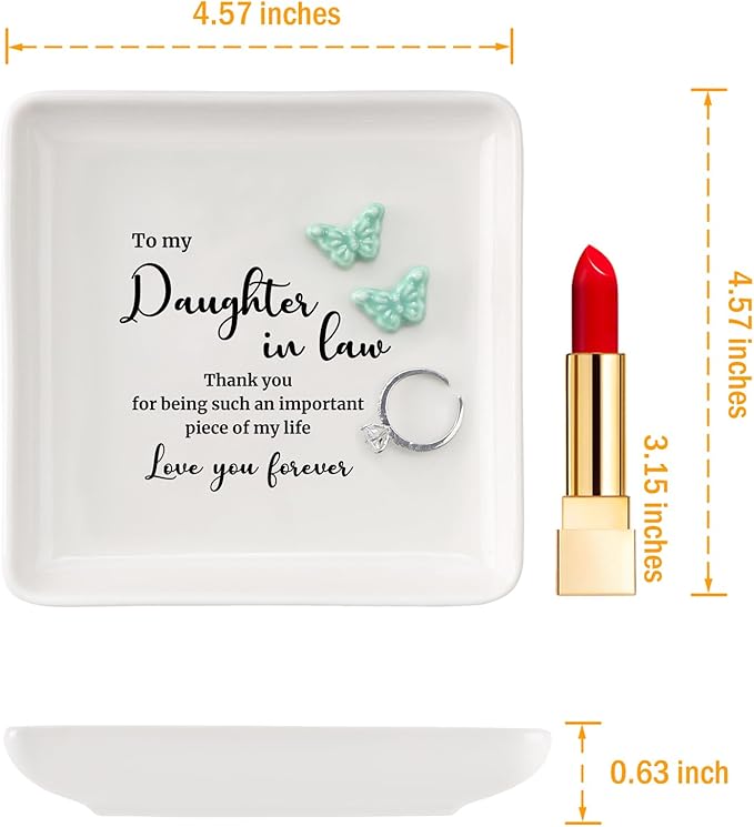 HOME SMILE Daughter in Law Gifts from Mother in Law-Butterfly Ring Dish for Daughter in Law Birthday Christmas Valentines Mother's Day Wedding Gift