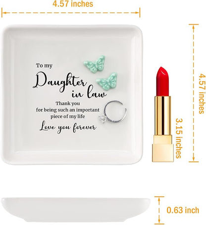 HOME SMILE Daughter in Law Gifts from Mother in Law-Butterfly Ring Dish for Daughter in Law Birthday Christmas Valentines Mother's Day Wedding Gift