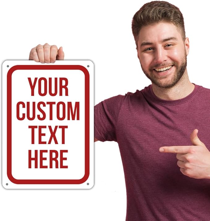 Custom Sign, Personalized Signs for Office, Business, Workplace, Warehouse, Airbnb, Warning Label, Delivery Red Border Signs, 10 x14 Inches, Rust Free PVC, Waterproof, Hazard Information, Made in USA (Multi-color, 10 x 14")