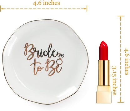 Wedding Ring Dish For Bride-Bride To Be Jewelry Dish Tray-Ceramic White