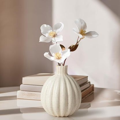 Torre & Tagus Allium Reactive Glaze Ceramic Bud Vase - 5 Inch Small Flower Vase & Small Ceramic Vases for Flowers, Handmade Ribbed Bud Vases for Home Decor & Wedding Decor for Table