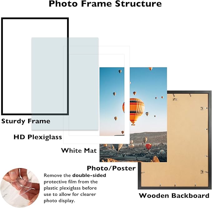 24x36 Picture Frame with 20x30 Mat Set of 2, Display Photo 20x30 with Mat or 24 x 36 Without Mat, Wall Hanging Large 24 by 36 Poster Frame with Plexiglass, 2 Pack, Black