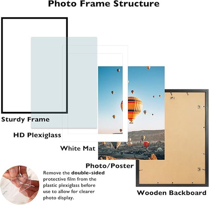 24x36 Picture Frame with 20x30 Mat Set of 2, Display Photo 20x30 with Mat or 24 x 36 Without Mat, Wall Hanging Large 24 by 36 Poster Frame with Plexiglass, 2 Pack, Black