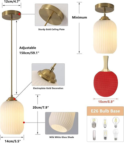 KCO Lighting Mid Century Modern White Oval Glass Gold Pendant Light Nordic 1-Light Brushed Brass Dining Pendant Lights Mini Globe Hanging Kitchen Island Lighting Fixtures