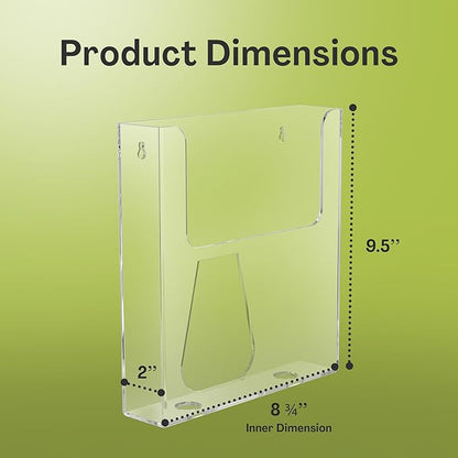Acrylic Brochure Holder for Wall Mounting, Clear Display for 8.5" x 11" Flyers, Literature Holder for Magazines, Pamphlets, Menus, Includes Screws & Plastic Anchors – Pack of 4