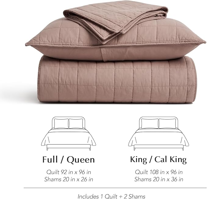 EVERGRACEHOME 100% Cotton Box Stitch Quilt Bedding Set Queen Size 3 Pieces, Garment-Washed Lightweight Soft Cozy Coverlet, Quilted Bedspread Sets with 2 Shams for All Season, Clay