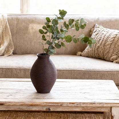 Brown Rustic Resin Vase 8.6" | Farmhouse Centerpiece for Pampas Grass & Home Decor
