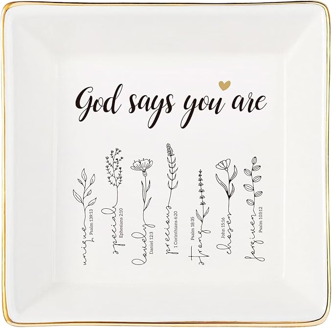 God Says You Are Flower Ring Dish-Christian Religious Spiritual Gifts for Women Friends Mom Sister Christmas Birthday