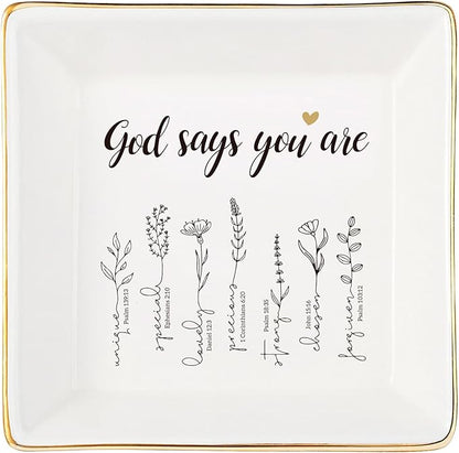 God Says You Are Flower Ring Dish-Christian Religious Spiritual Gifts for Women Friends Mom Sister Christmas Birthday