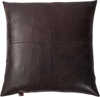 D DOLLY LAMB Lambskin Leather Pillow Cover - Sofa Cushion Case - Decorative Throw Covers for Living Room & Bedroom, 22x22 Inches - Dark Brown Crunch Plain Pack of 1