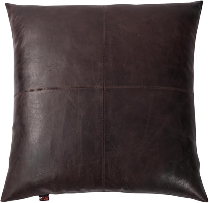 D DOLLY LAMB Lambskin Leather Pillow Cover - Sofa Cushion Case - Decorative Throw Covers for Living Room & Bedroom, 18x18 Inches - Dark Brown Crunch Plain Pack of 1
