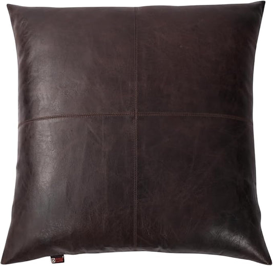 D DOLLY LAMB Lambskin Leather Pillow Cover - Sofa Cushion Case - Decorative Throw Covers for Living Room & Bedroom, 14x14 Inches - Dark Brown Crunch Plain Pack of 1